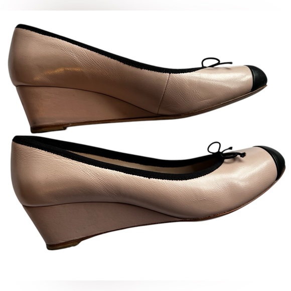 Bloch Blush Pink with Black Cap Toe Ballet Style Mini Wedge Heels Size 39.5 - Picture 1 of 11